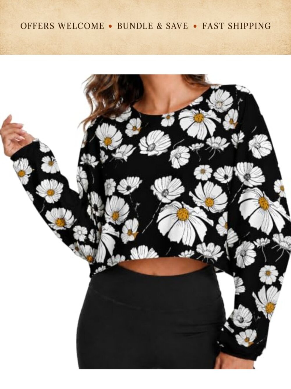 Womens Cropped Sweatshirt Batwing Sleeve Crewneck Loose Fit Pullover